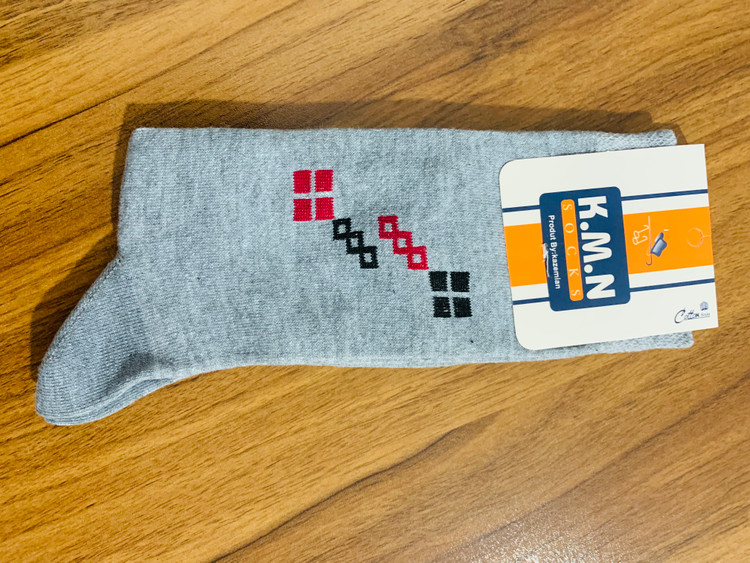 جوراب ساقدار طوسی K.M.N Socks طرح گرافیکی رنگی